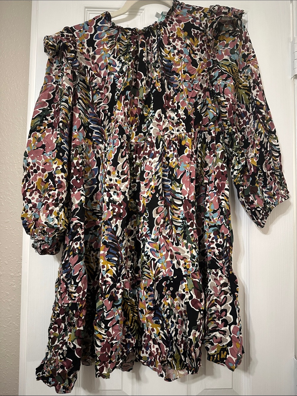 Women’s Floral Long Sleeve Ruffled Tiered Dress in Multi-Color
